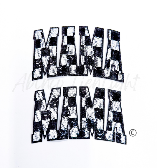 Small Black Checkered Mama Sequins Patch