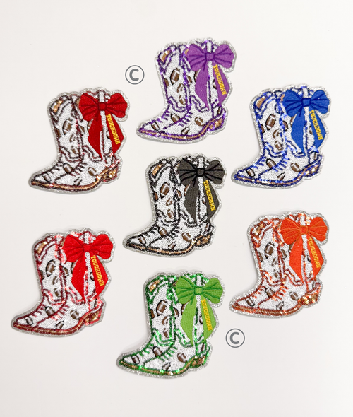 Black Bow Boot Touchdown Football Sequin Patch - Small
