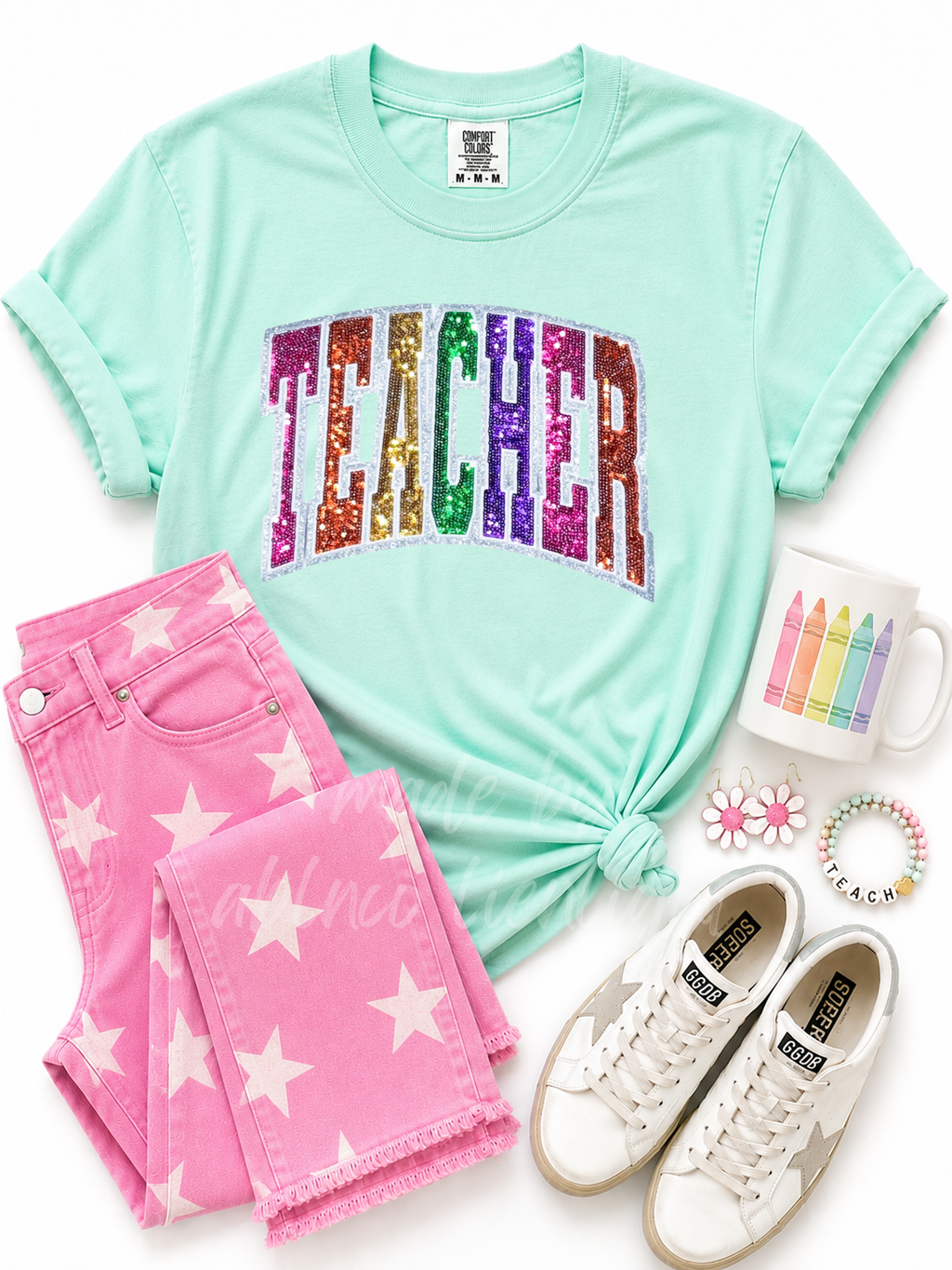 Colorful Teacher Sequin Patch Tshirt
