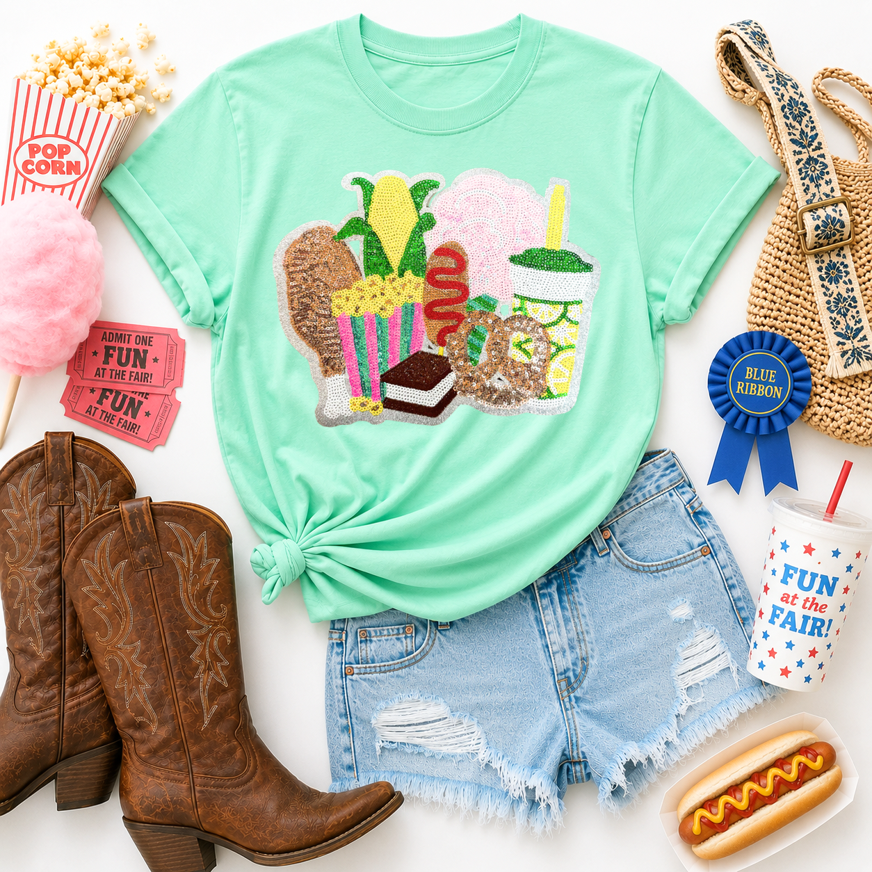 County Fair Foods Summer Sequin Patch Tshirt