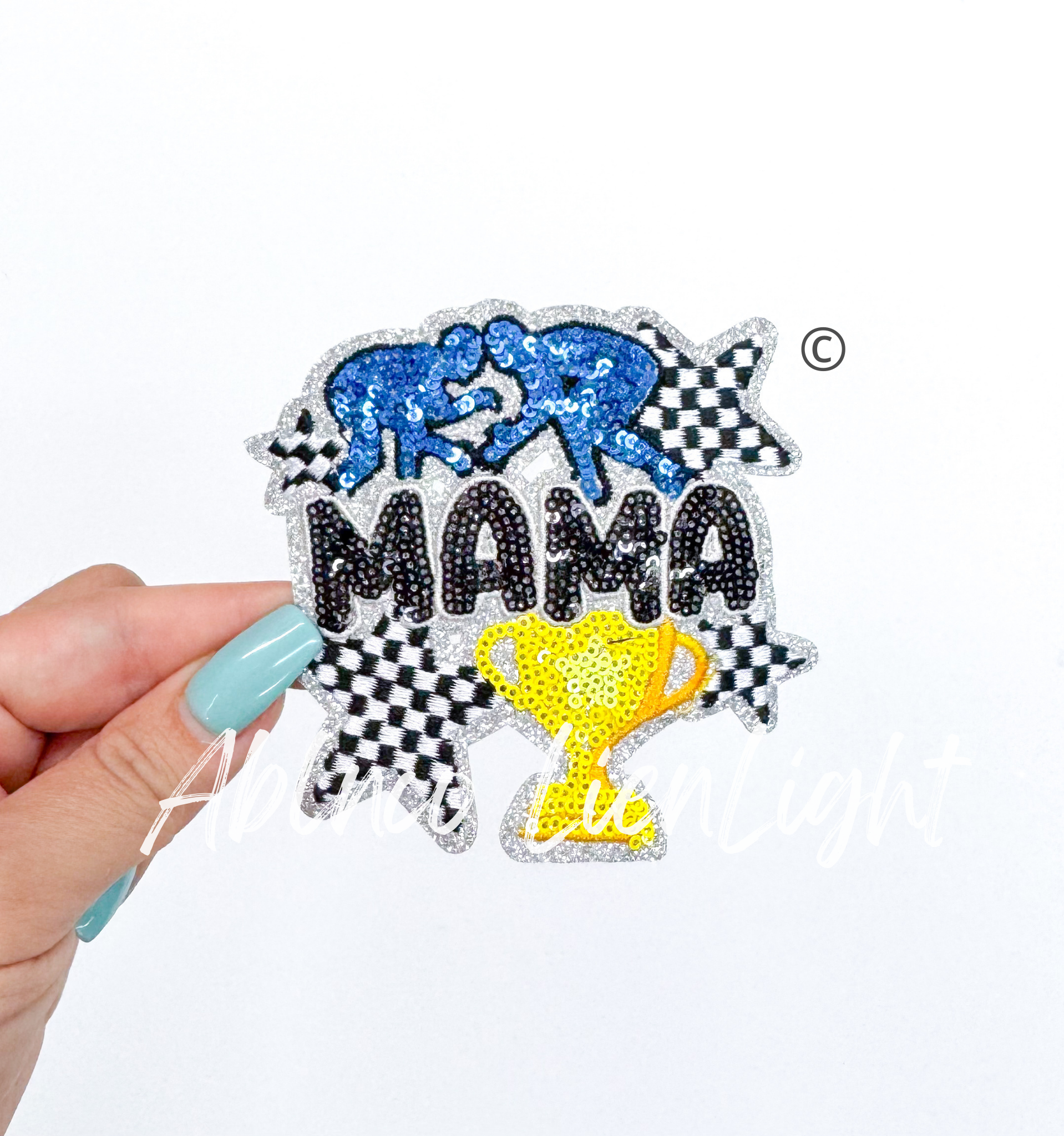 Wrestling Mama Checkered Star Sequin Patch - Small ( Blue )