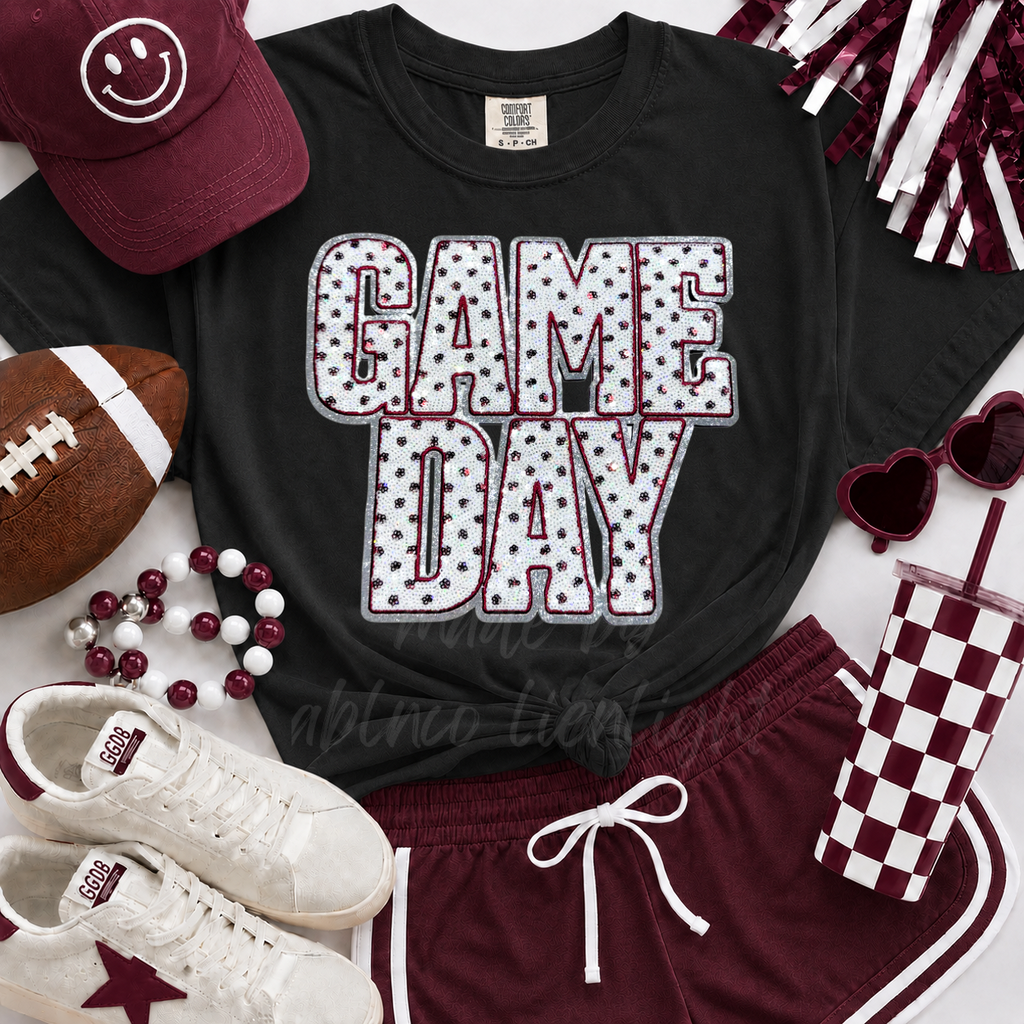 Maroon Polka Dots Game Day Sequin Patch Shirt