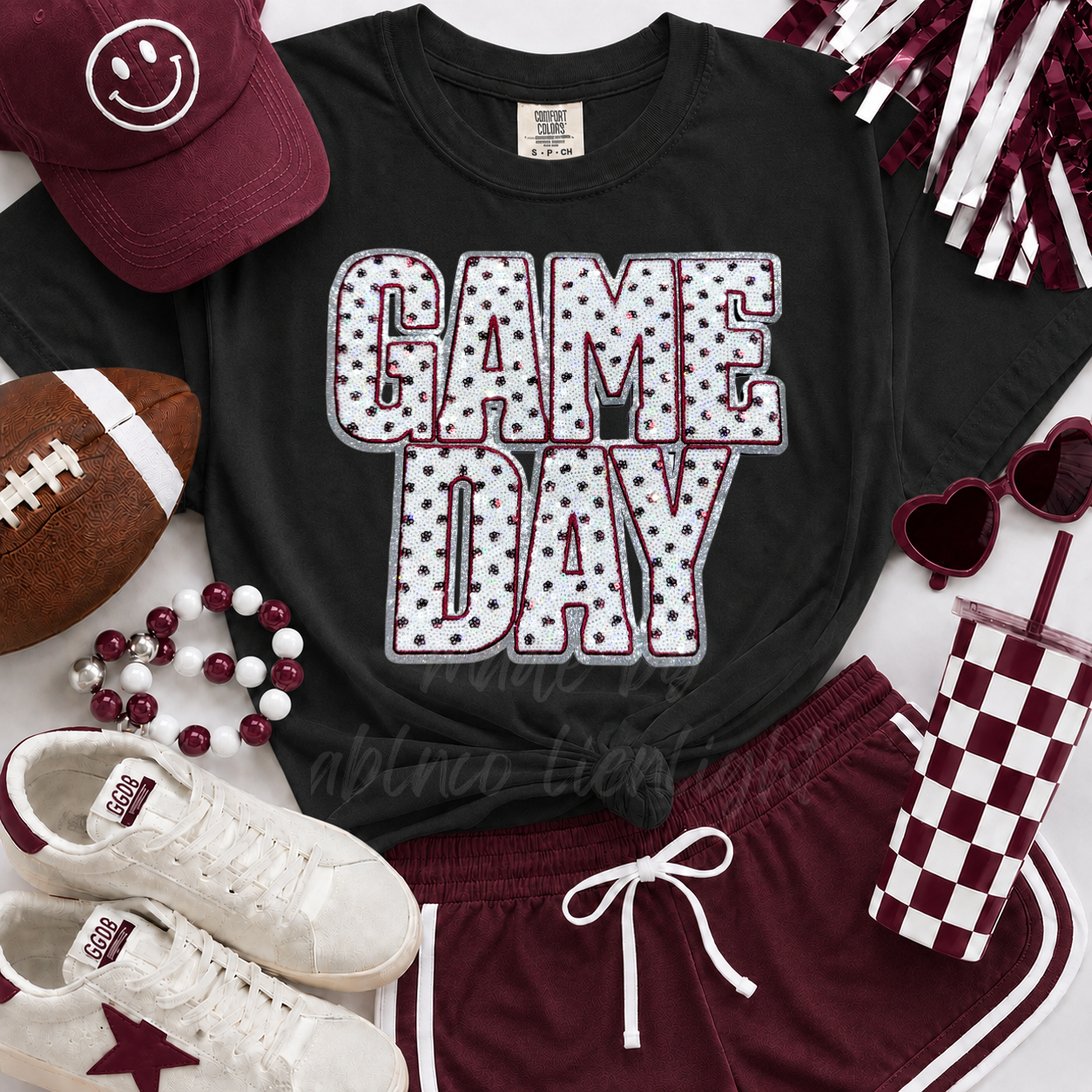 Maroon Polka Dots Game Day Sequin Tshirt & Sweatshirt
