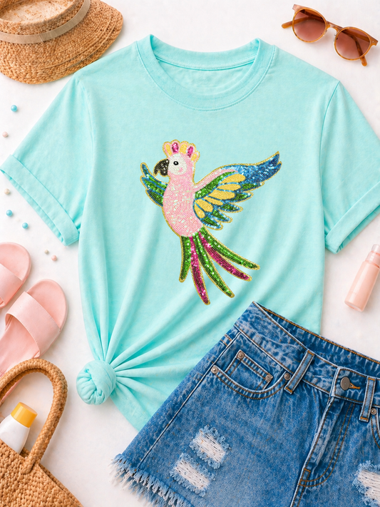 Parrot Summer Sequin Patch Tshirt