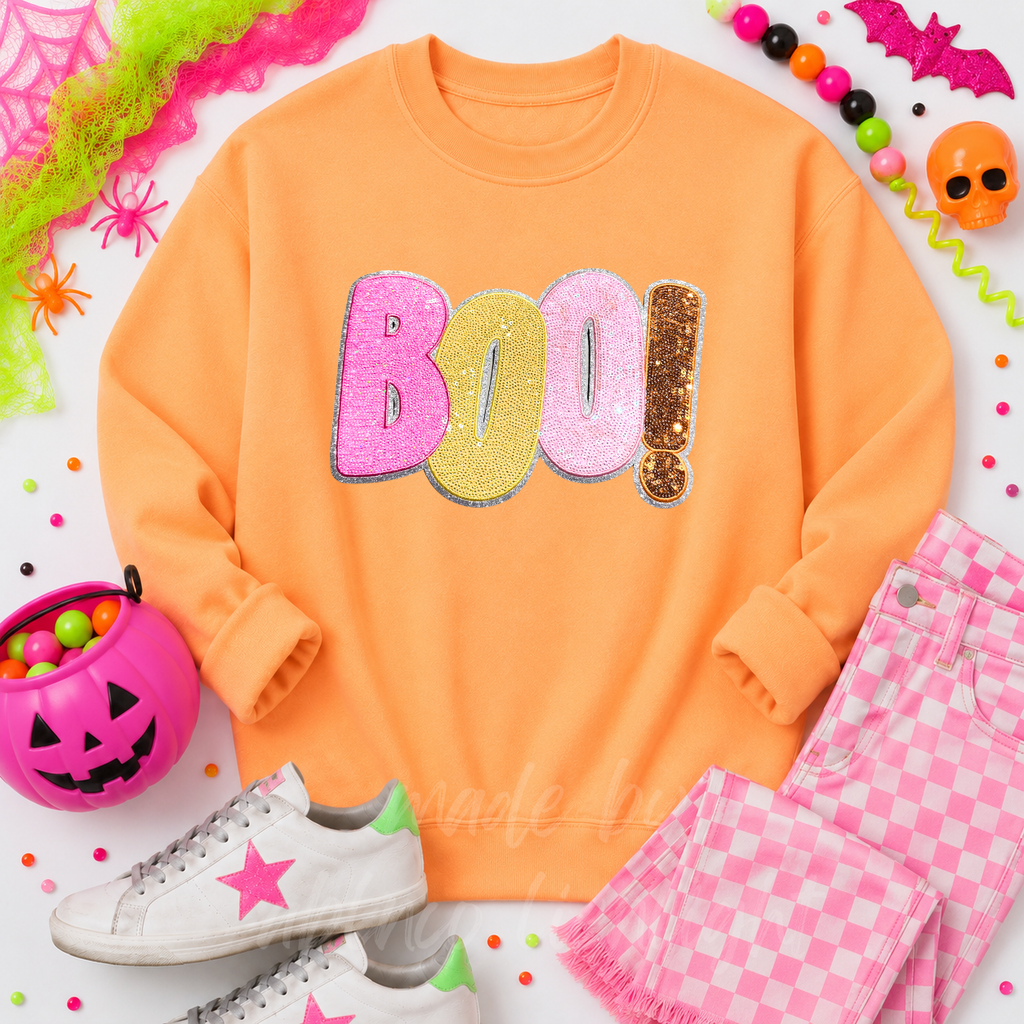 Colorful Boo Halloween Sequin Patch Sweatshirt