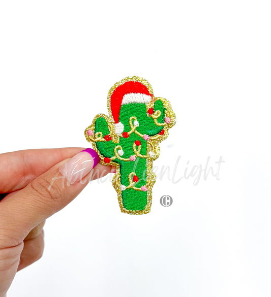 Christmas Lights Cactus©️ Glitter Embroidery Patch