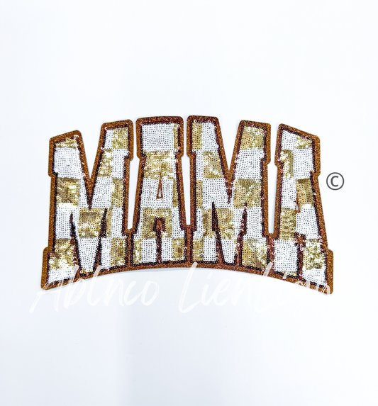 Big Brown Beige Checkered Mama Sequins Patch