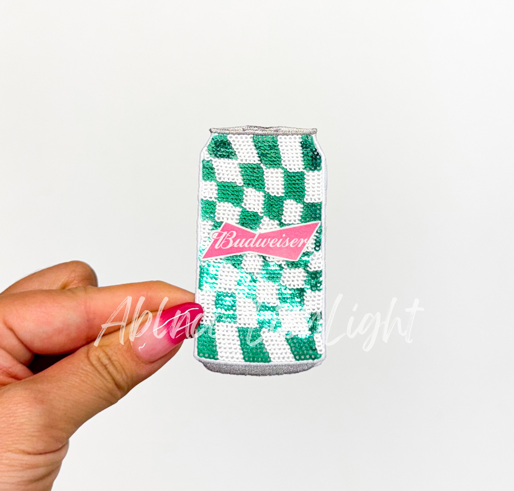 Checkered Green Budweiser Beer Sequin Patch