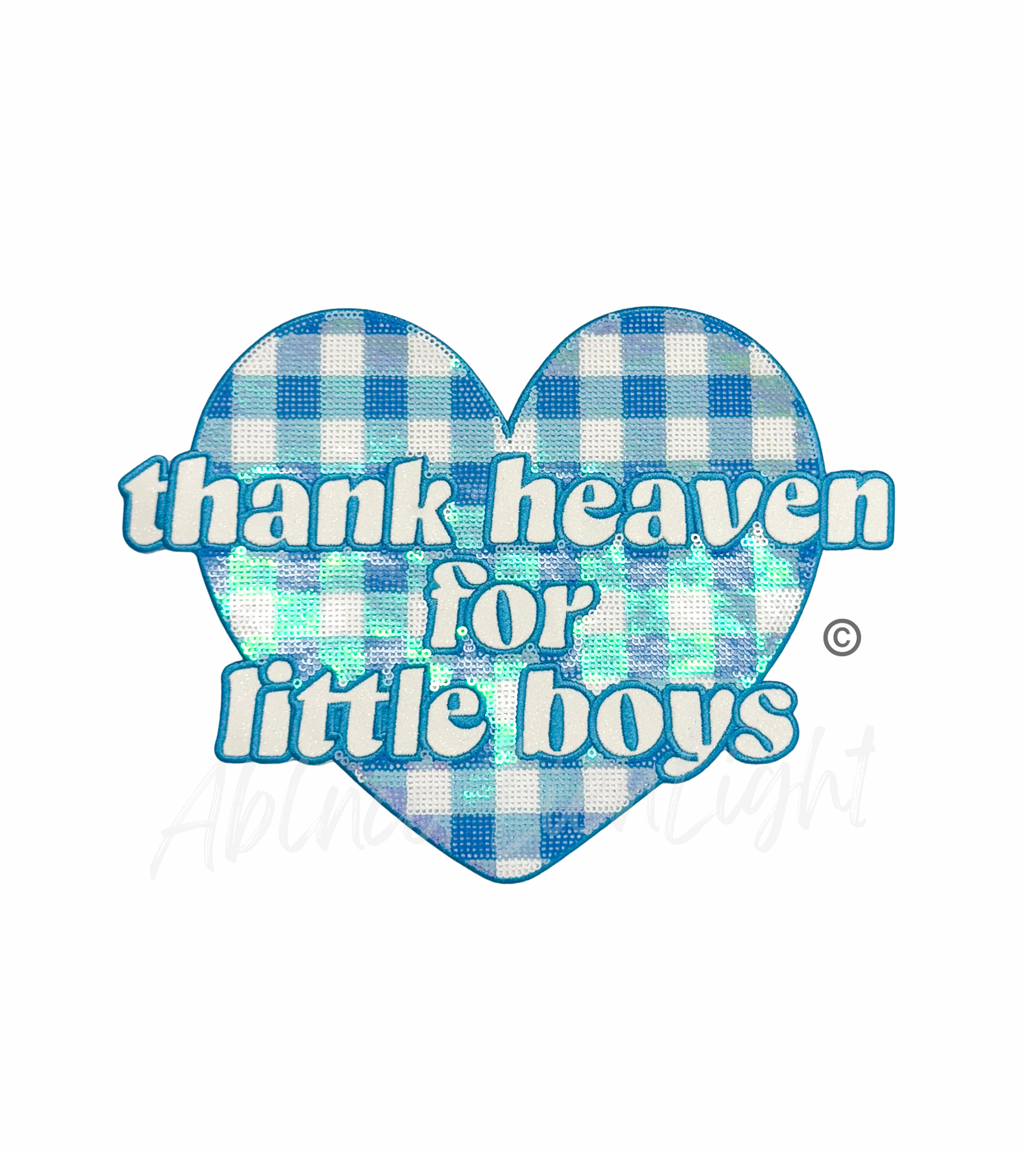 Thank Heaven For Little Boys Blue Checkered Sequin Patch - Large