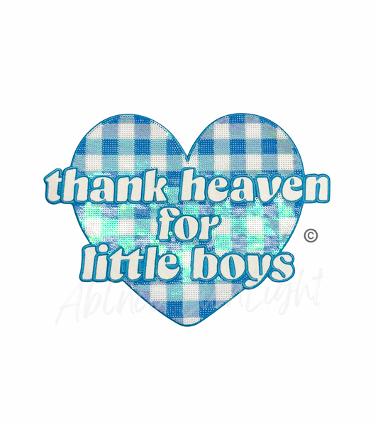 Thank Heaven For Little Boys Blue Checkered Sequin Patch - Large
