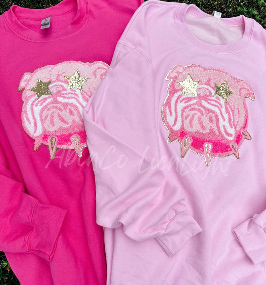 PREPPY PINK MASCOT™ Bulldog with Collar Chenille Patch ONLY Sweatshirt