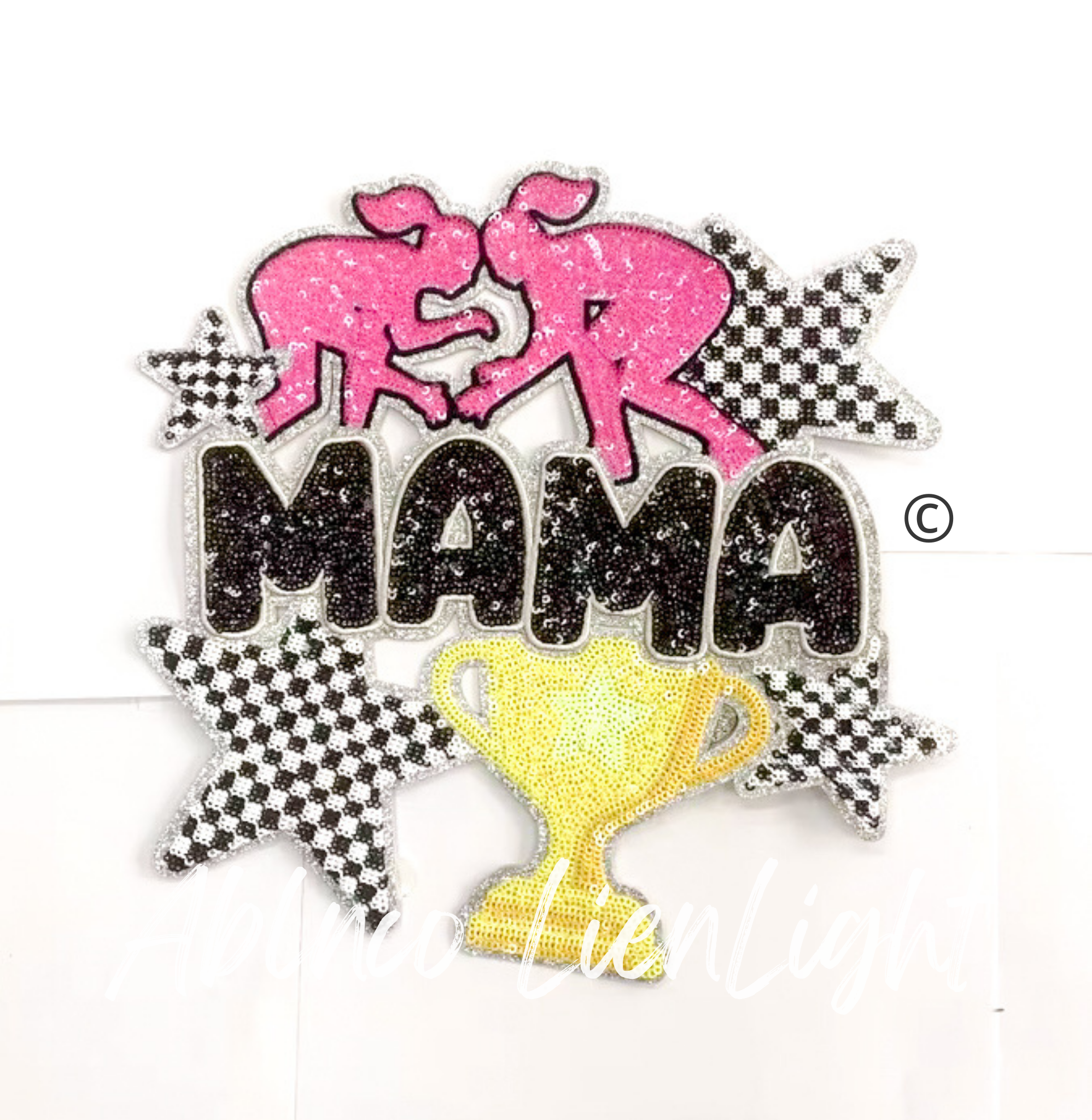 Girl Wrestling Mama Checkered Star Sequin Patch - Large