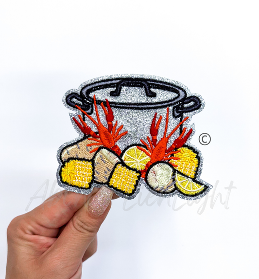 Crawfish Boiler Lousiana Glitter Embroidery Patch