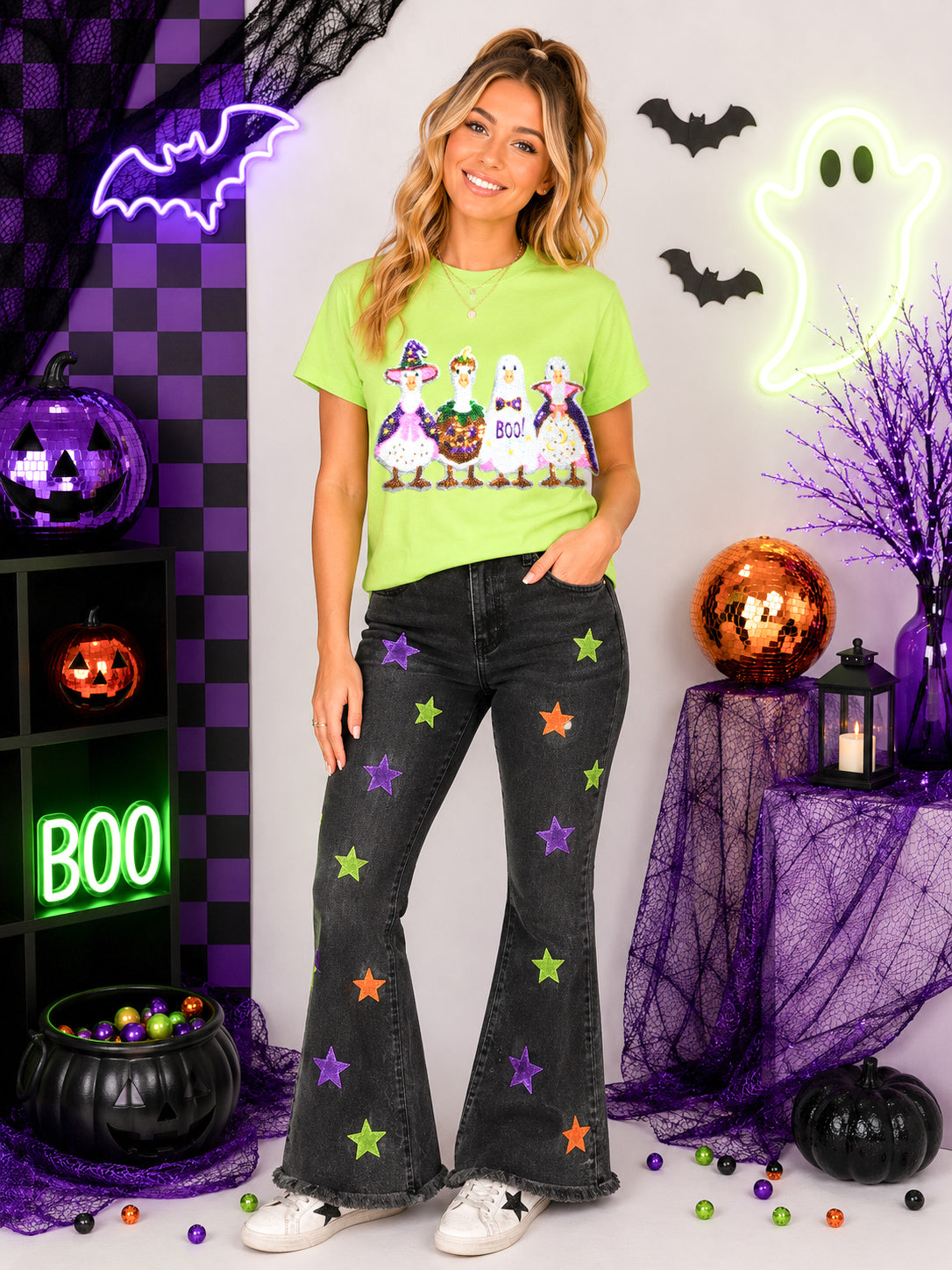Silly Goose Halloween Sequin Patch Tshirt