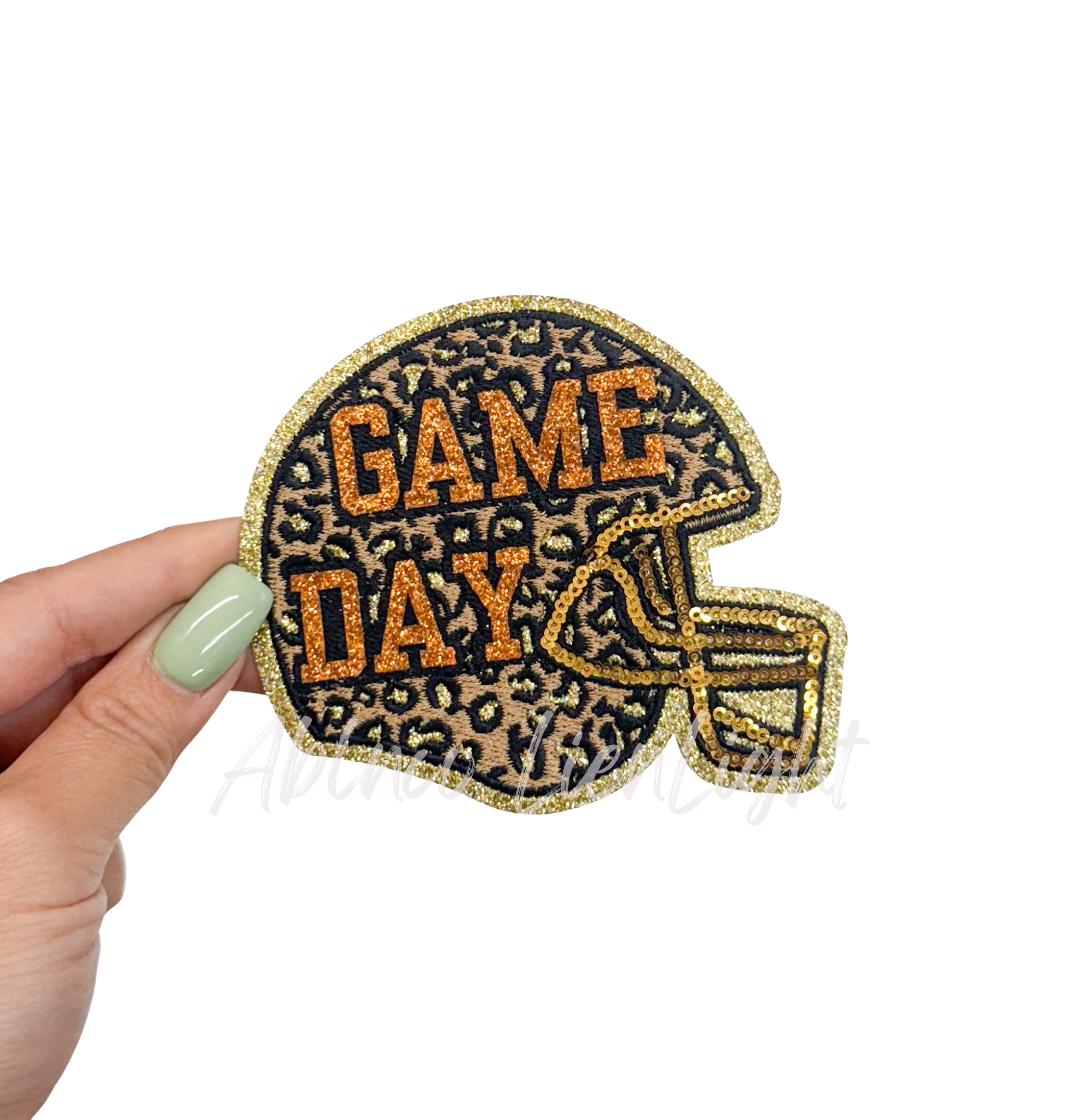 Orange Game Day Cheetah Football Helmet Glitter Sequin Patch
