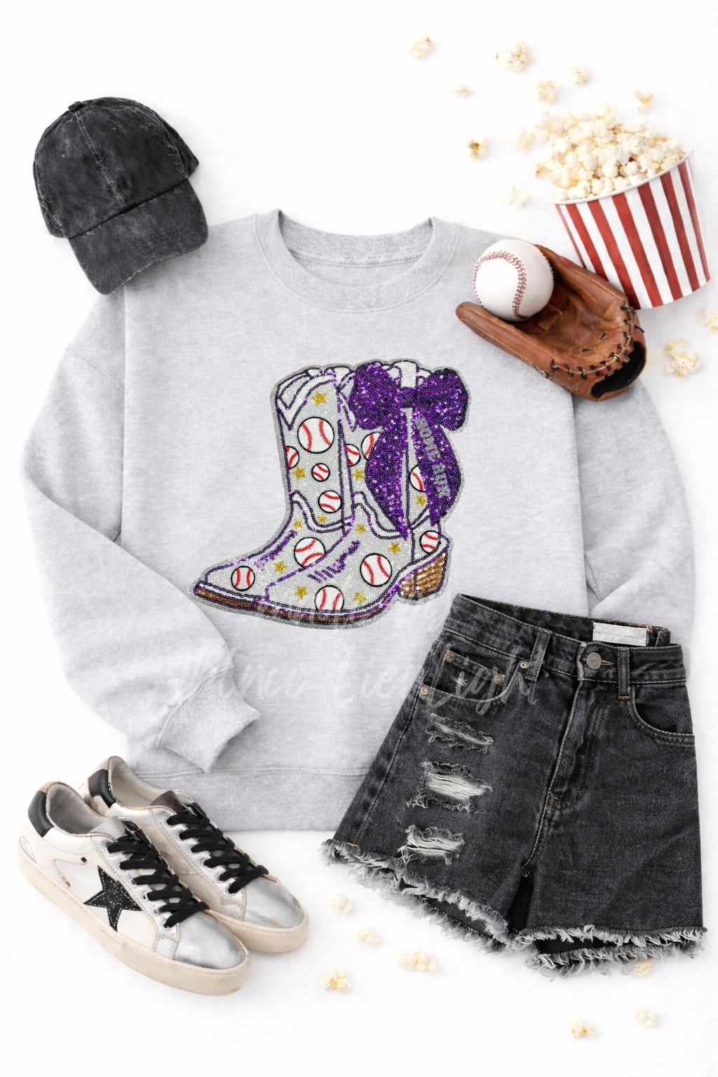 Baseball Homerun Sequin Bow Boots Sweatshirt