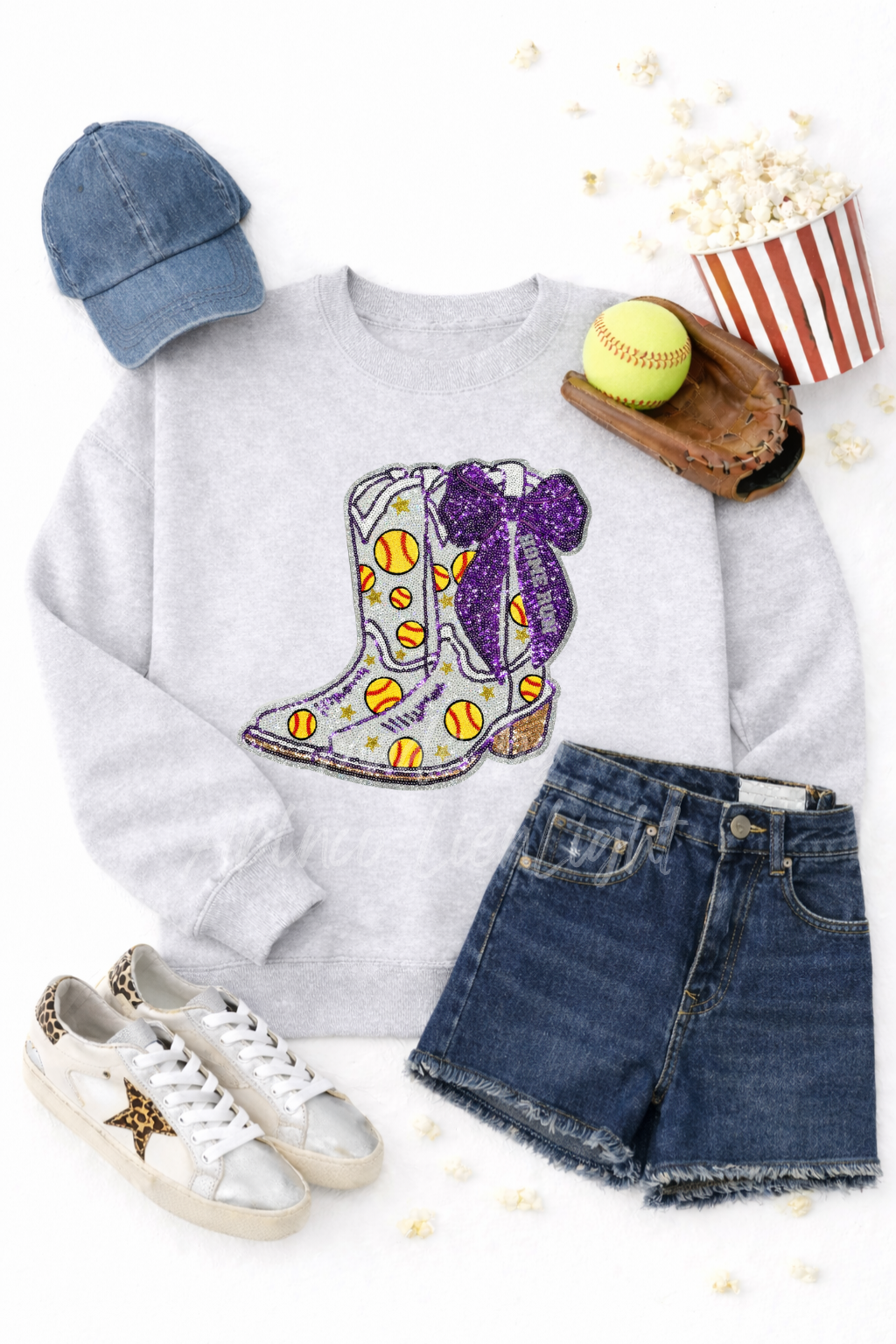 Softball Homerun Sequin Bow Boots Sweatshirt