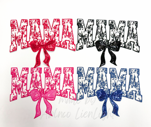 Black Floral Grand Millennial Mama Bow Sequins Chenille Patch