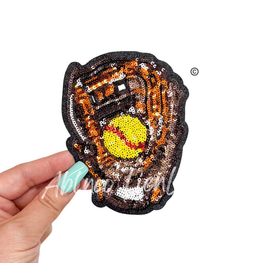 Softball Glove Mit Sequin Game Day Patch - Small