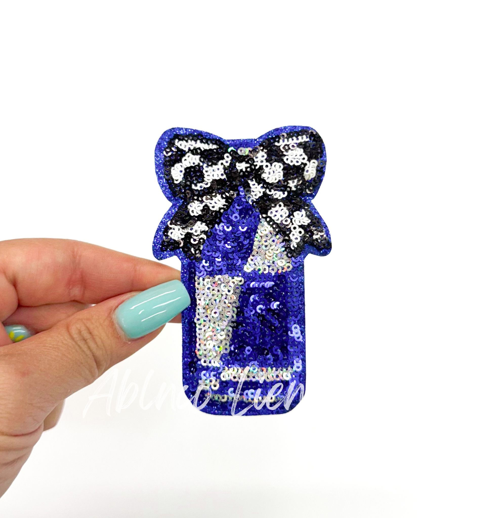 Energy Drink Race Checkered Bow Sequins Patch - Small