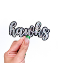 Hawks Mascot Script Sequin Patch - Small