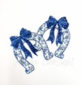 Blue Floral Grand Millennial Horseshoe Sequins Chenille Patch