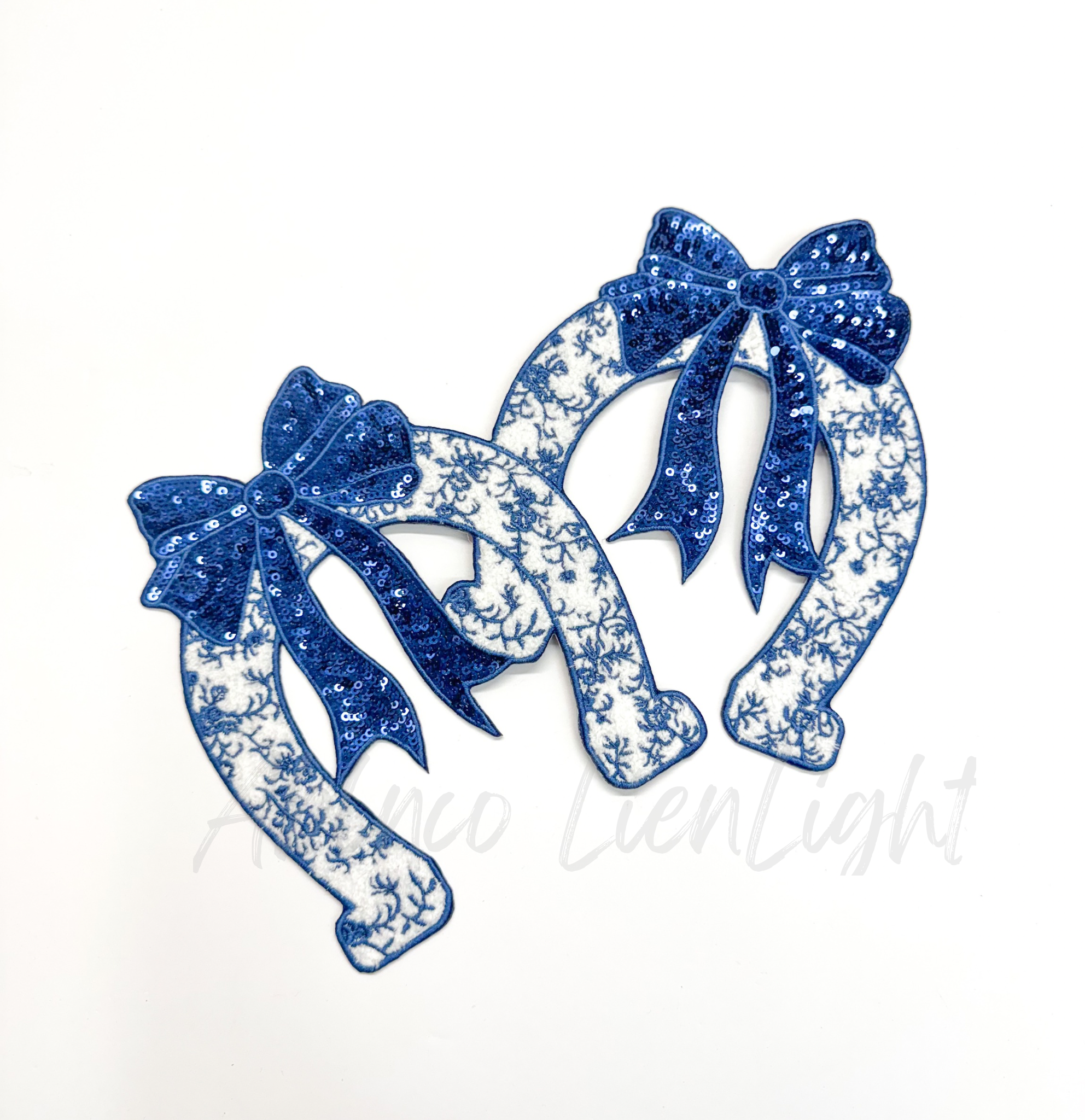 Blue Floral Grand Millennial Horseshoe Sequins Chenille Patch
