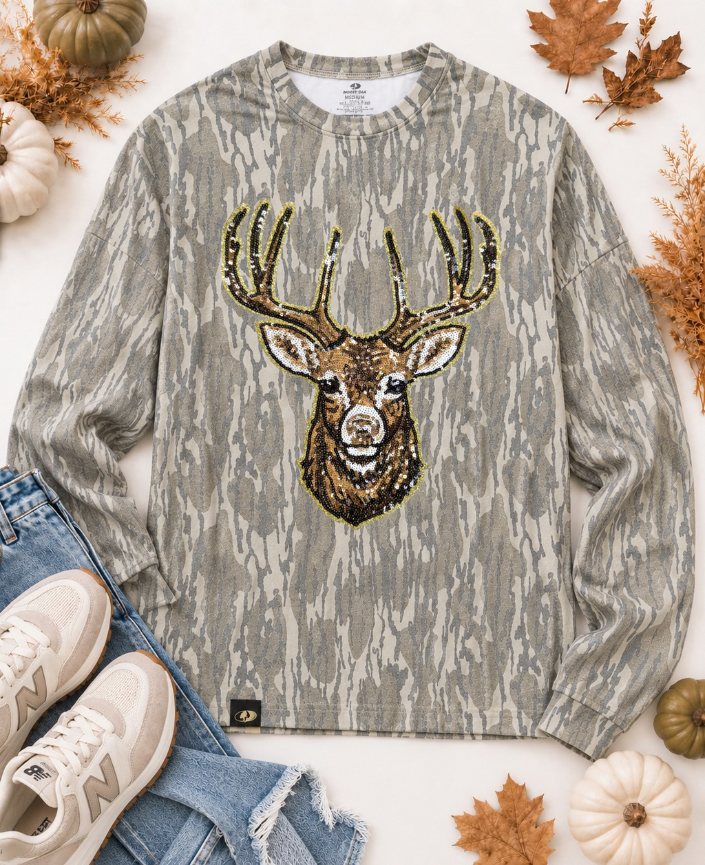 Great Outdoors Hunting Patch Mossy Oak Bottomland Cotton Mill Long Sleeve Tshirt