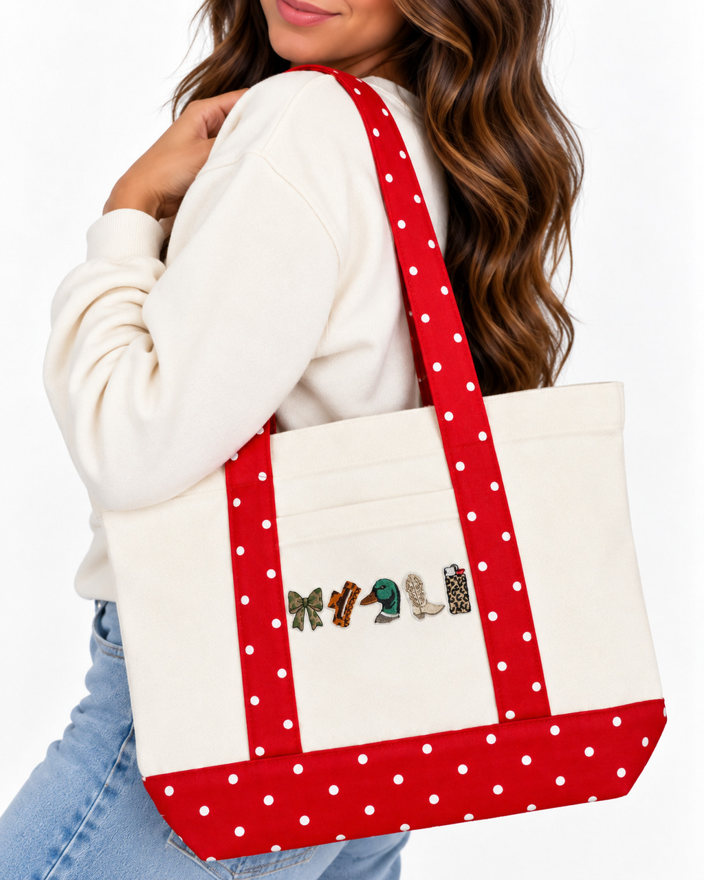 Red Polka Dot Canvas Large Tote Bag