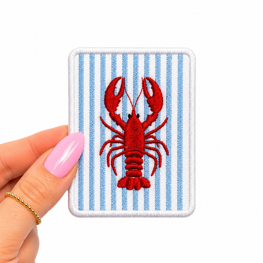Blue Striped Lobster Summer Embroidery Patch