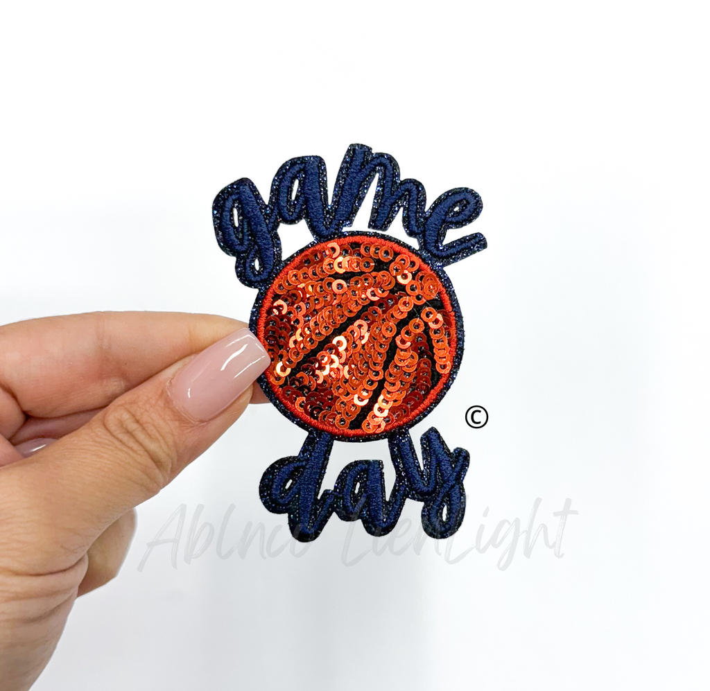 Basketball Navy Game Day Embroidery Sequin Patch