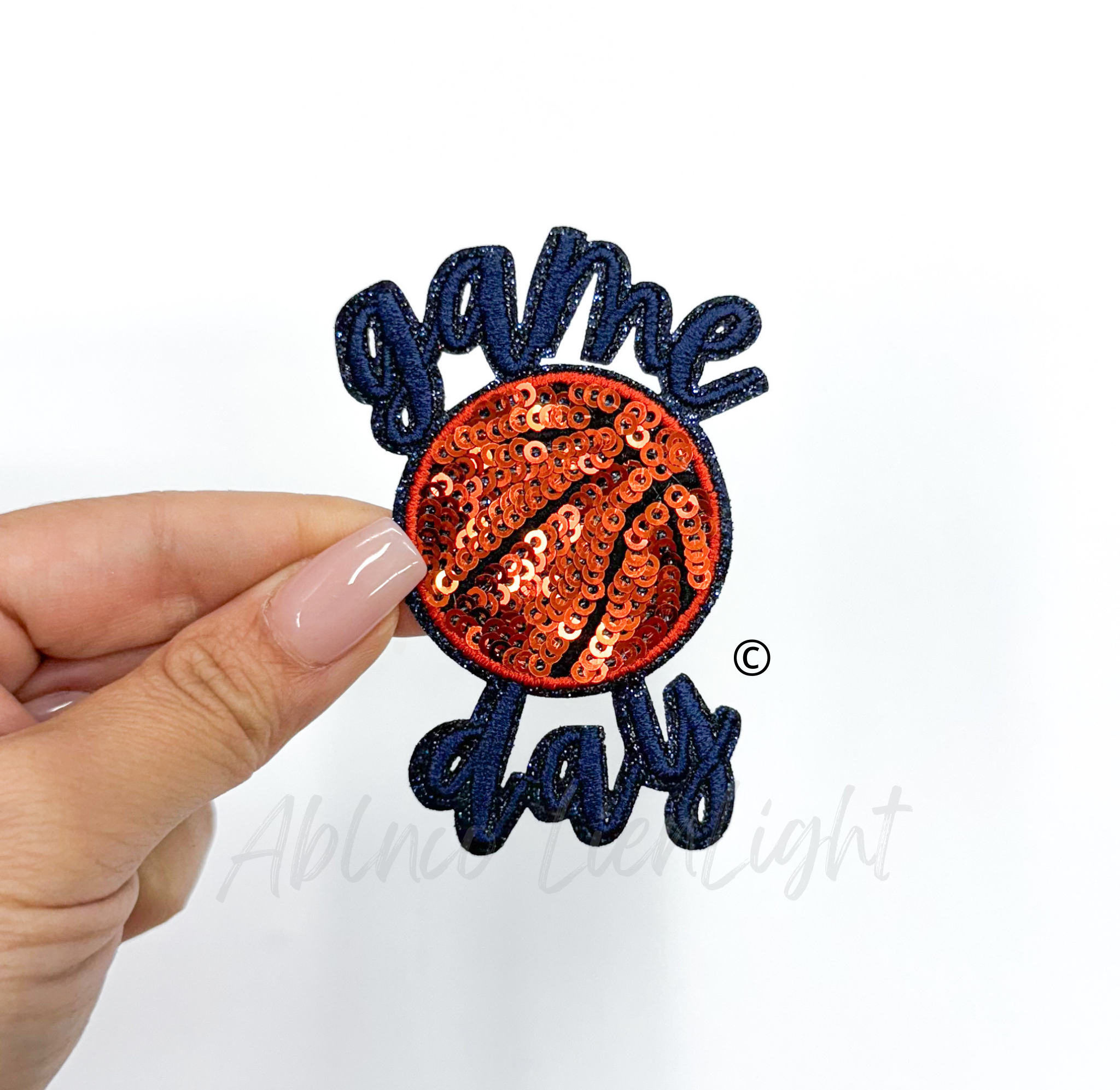 Basketball Navy Game Day Embroidery Sequin Patch