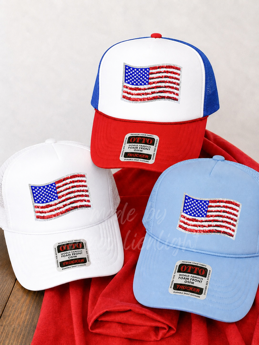 Sequin American Flag 4th July Otto Trucker Hat
