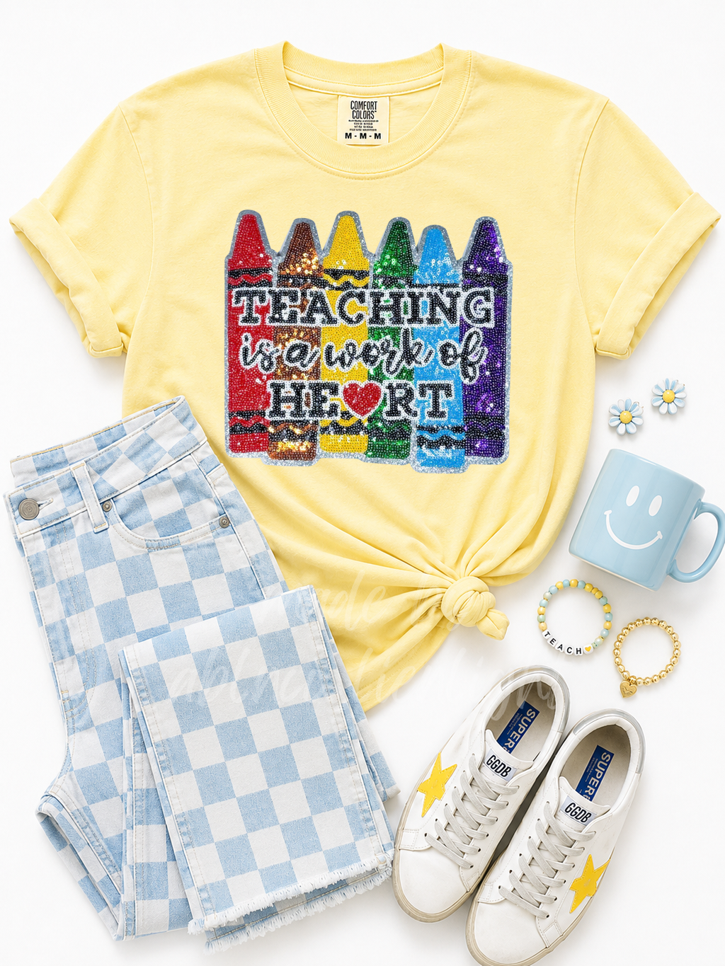 Teaching Is a Work Of Heart Teacher Sequin Patch Tshirt