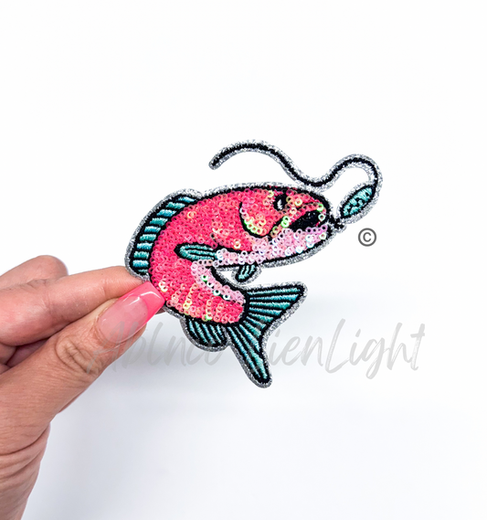 Pink Fish Bait Fishing Hunting Sequins Patch