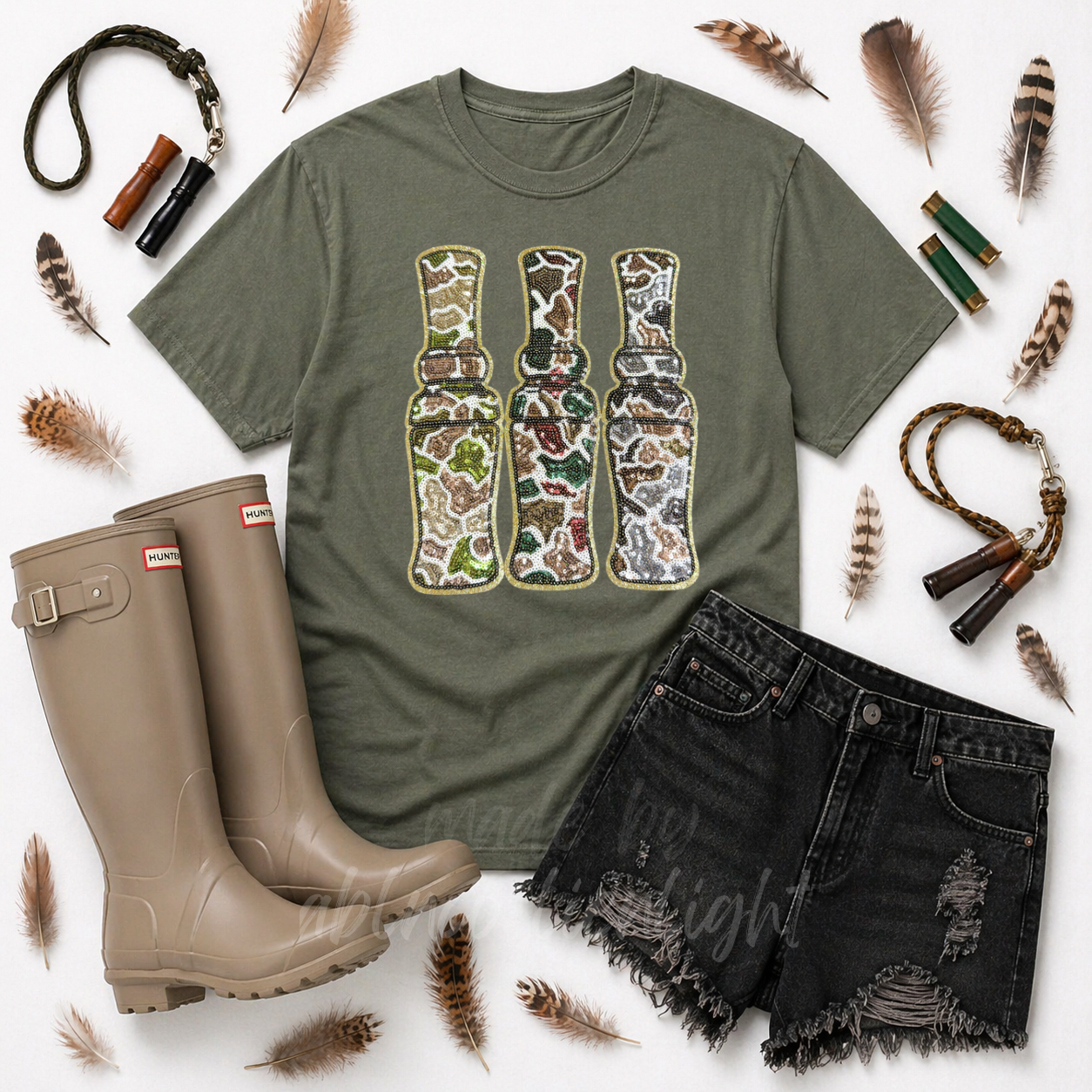 Duck Calls Hunting Sequin Patch Tshirt