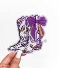 Purple Bow Boot Touchdown Football Sequin Patch - Small