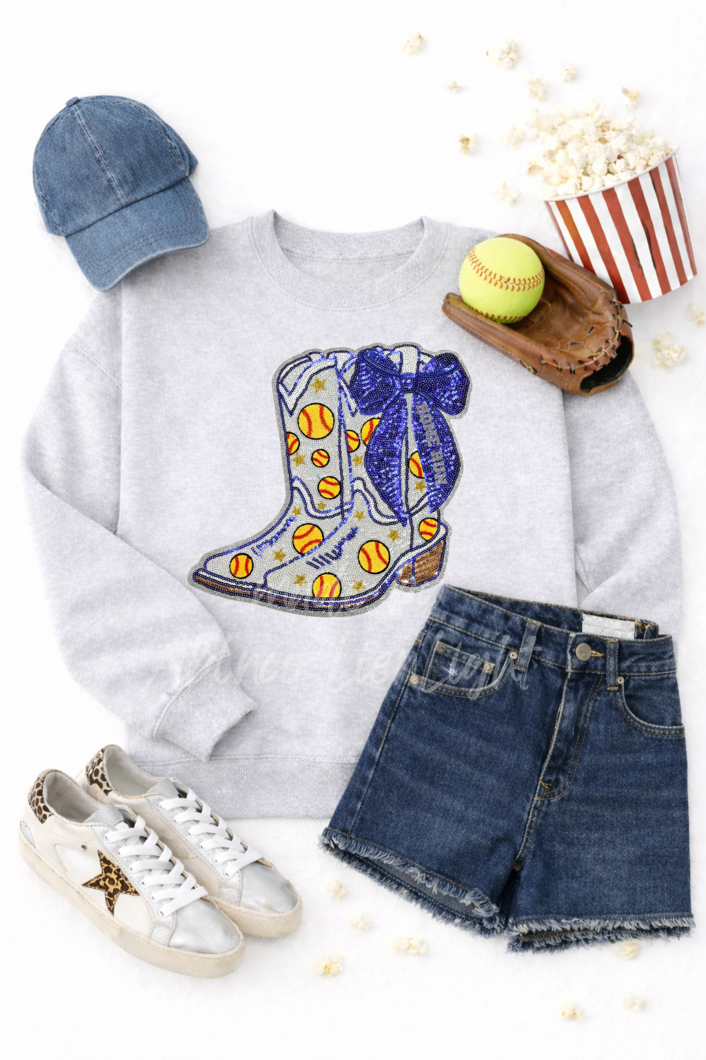 Softball Homerun Sequin Bow Boots Sweatshirt