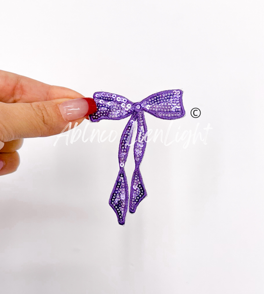 Purple Skinny Sequins Bow Patch