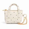 White Polka Dots Mini Tote Bag Keychain | Zippered Purse Charm & Pouch