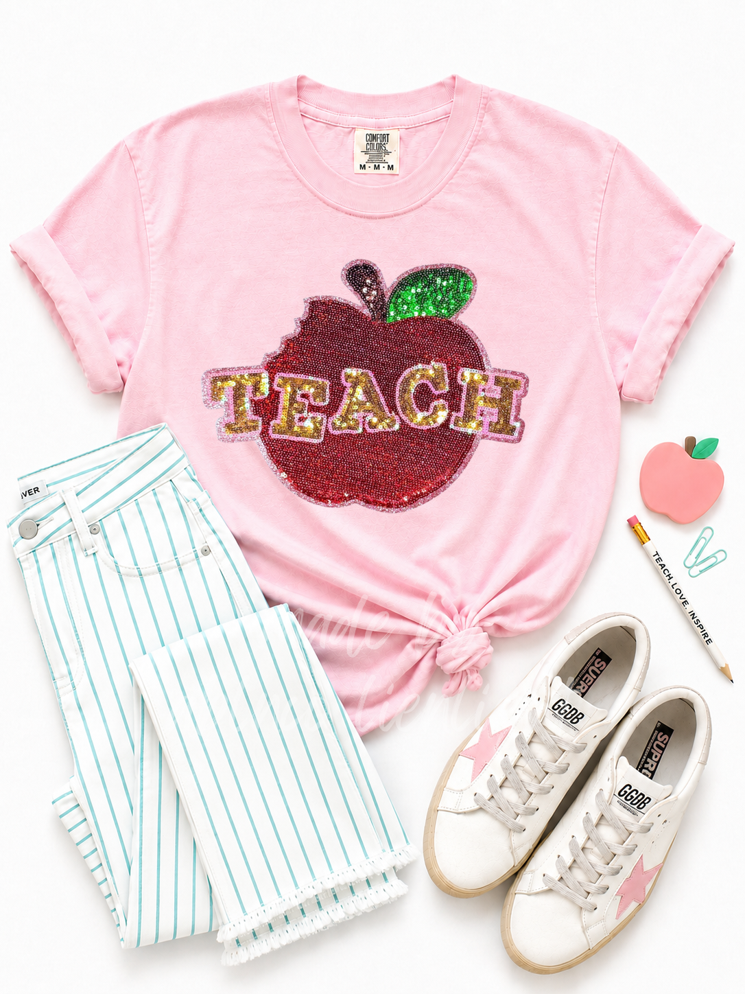 Sequin Teach Apple Patch Tshirt
