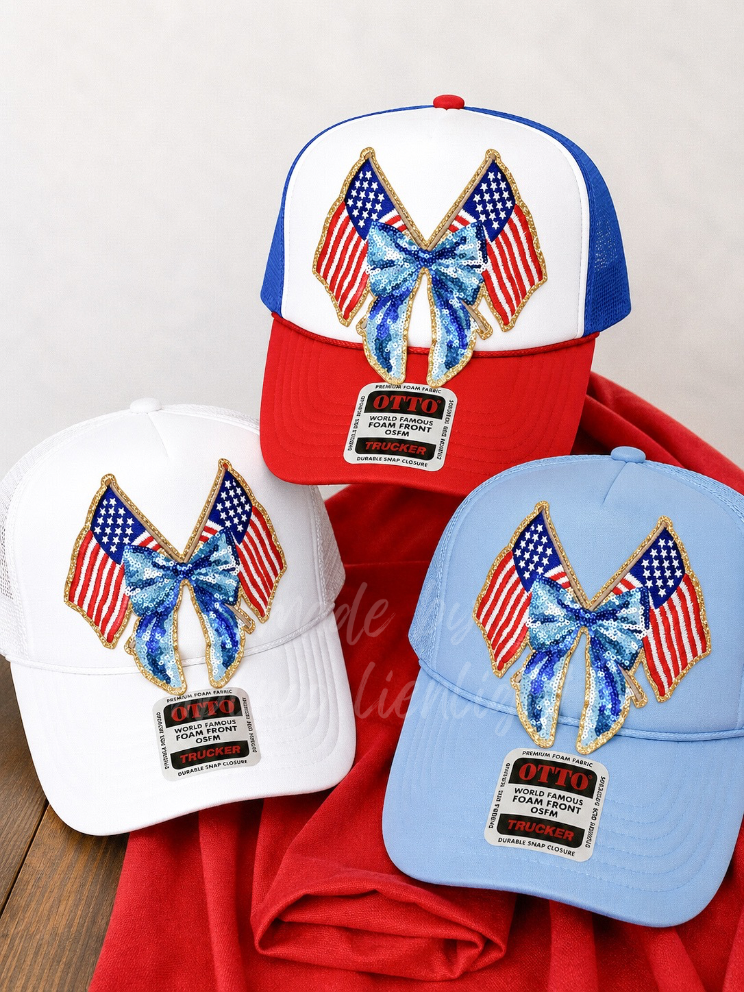 Sequin Bow American Flag 4th July Otto Trucker Hat
