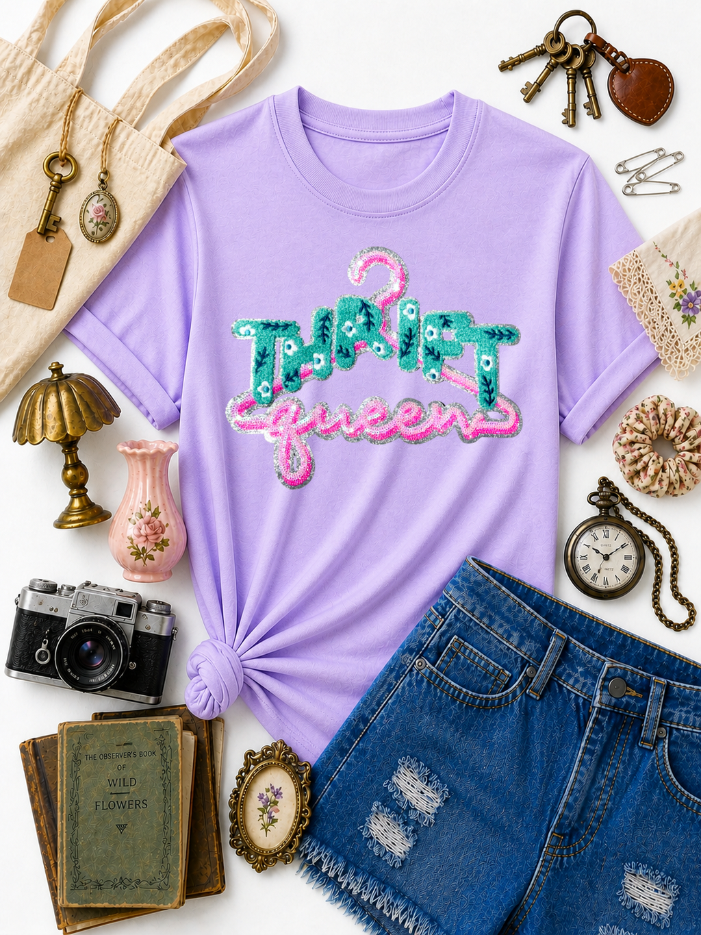 Thrift Queen Chenille Sequin Patch Tshirt