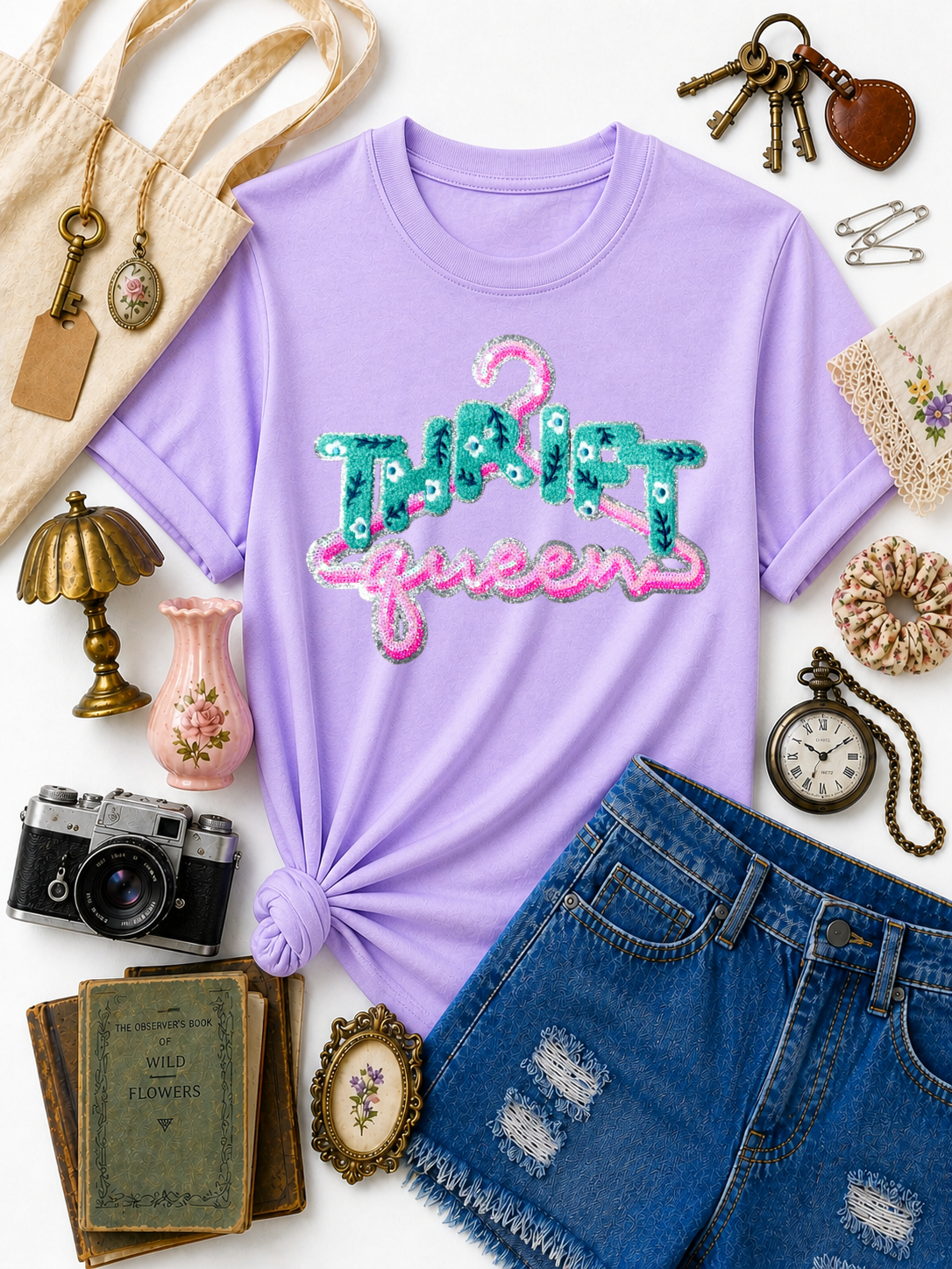Thrift Queen Chenille Sequin Patch Tshirt