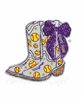 Softball Homerun Purple Bow Boots Sequin Patch - Large