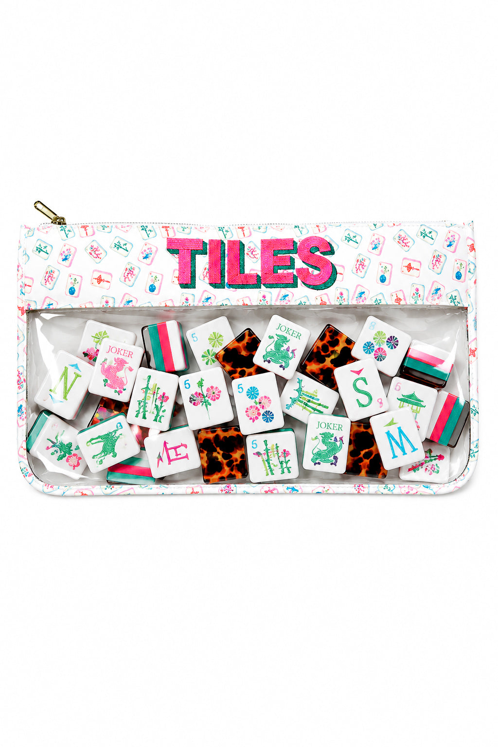 Colorful Embroidered Tiles Clear Zipper Pouch Bag
