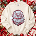 Red Vintage Santa Fuzzy Poof Ball Christmas Sequin Patch Sweatshirt