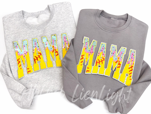 Sequin Mama Softball Drip Ice Cream Sweatshirt & Tshirt