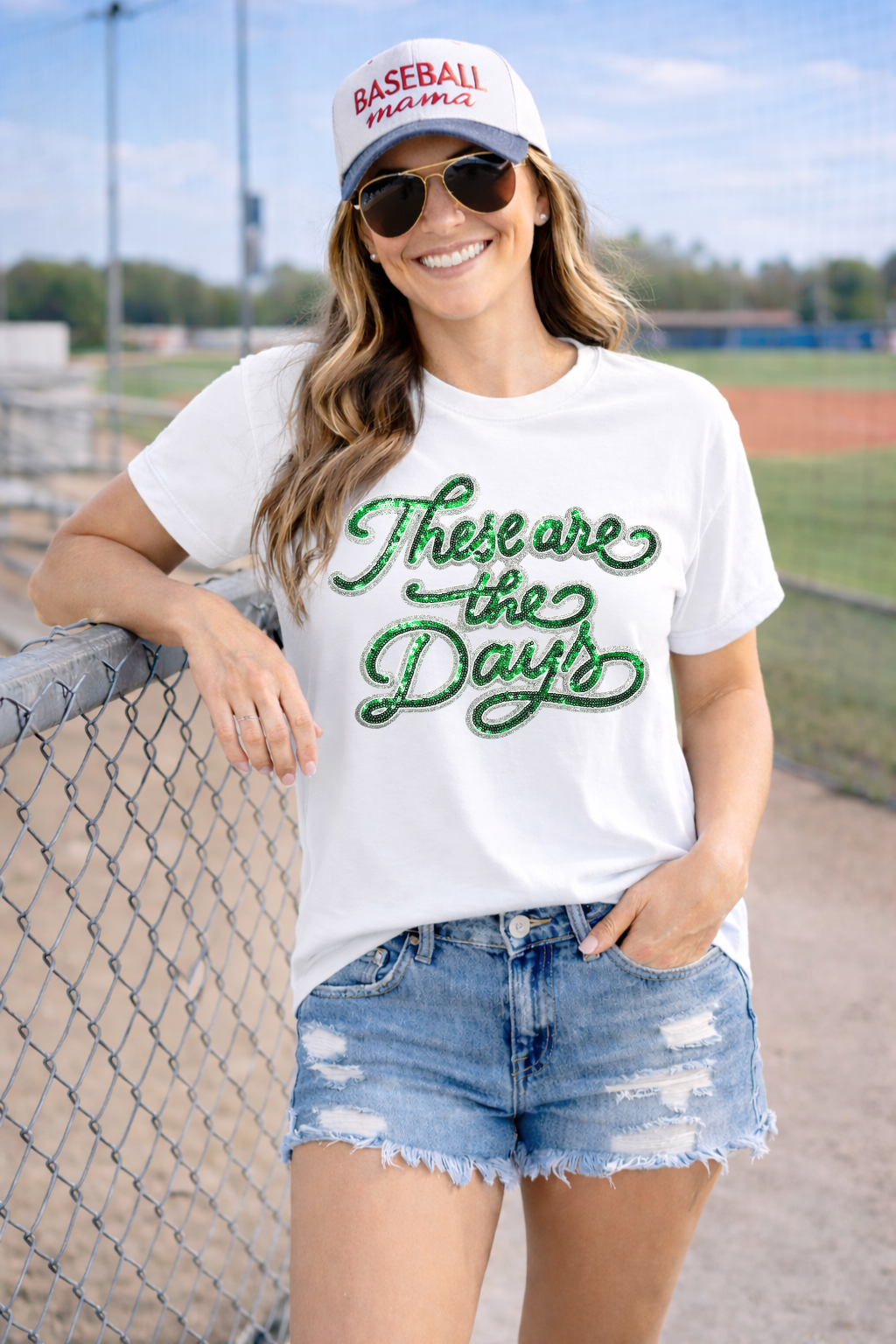 These Are The Days Green Sequin Patch Tshirt