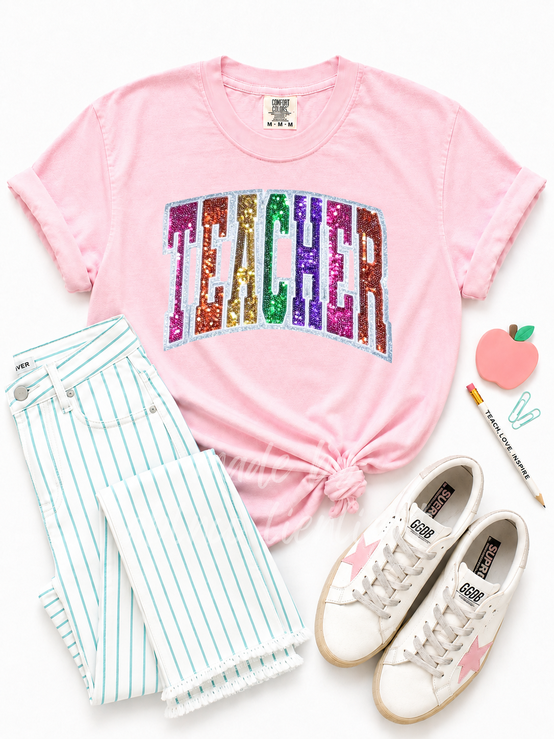 Colorful Teacher Sequin Patch Tshirt